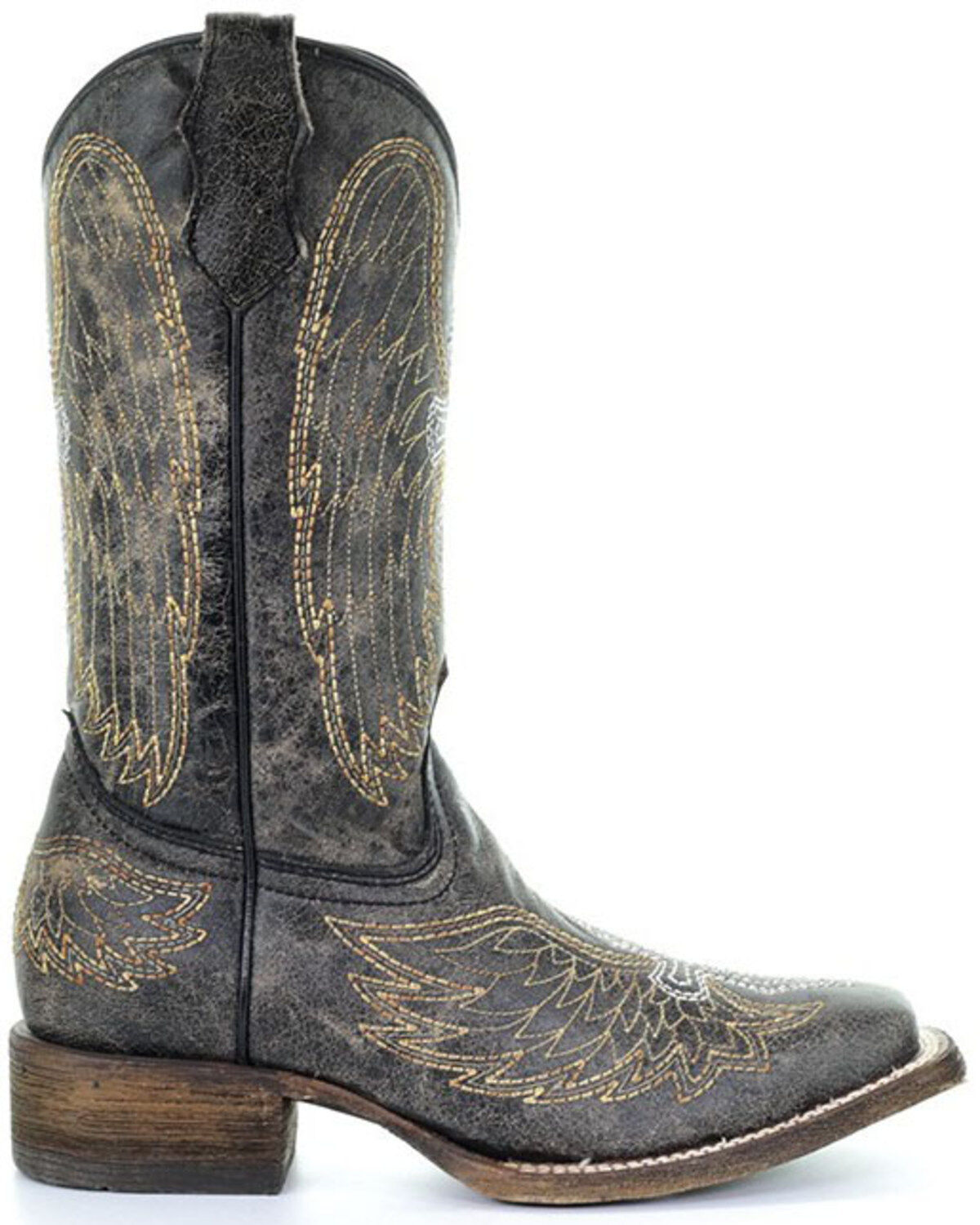 Image #2 - Corral Girls' Goldie Winged Western Boots - Square Toe, Black, hi-res