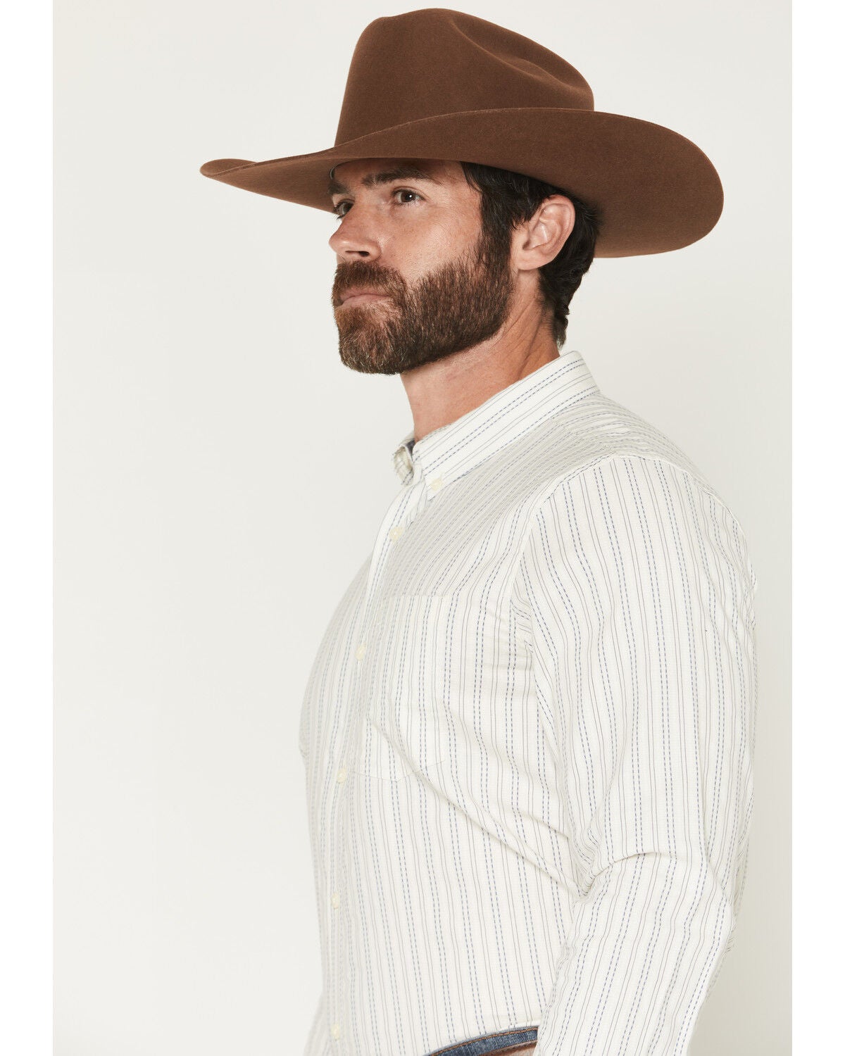 Image #2 - Cody James Men's Cade Dobby Stripe Print Long Sleeve Button-Down Western Shirt, Off White, hi-res