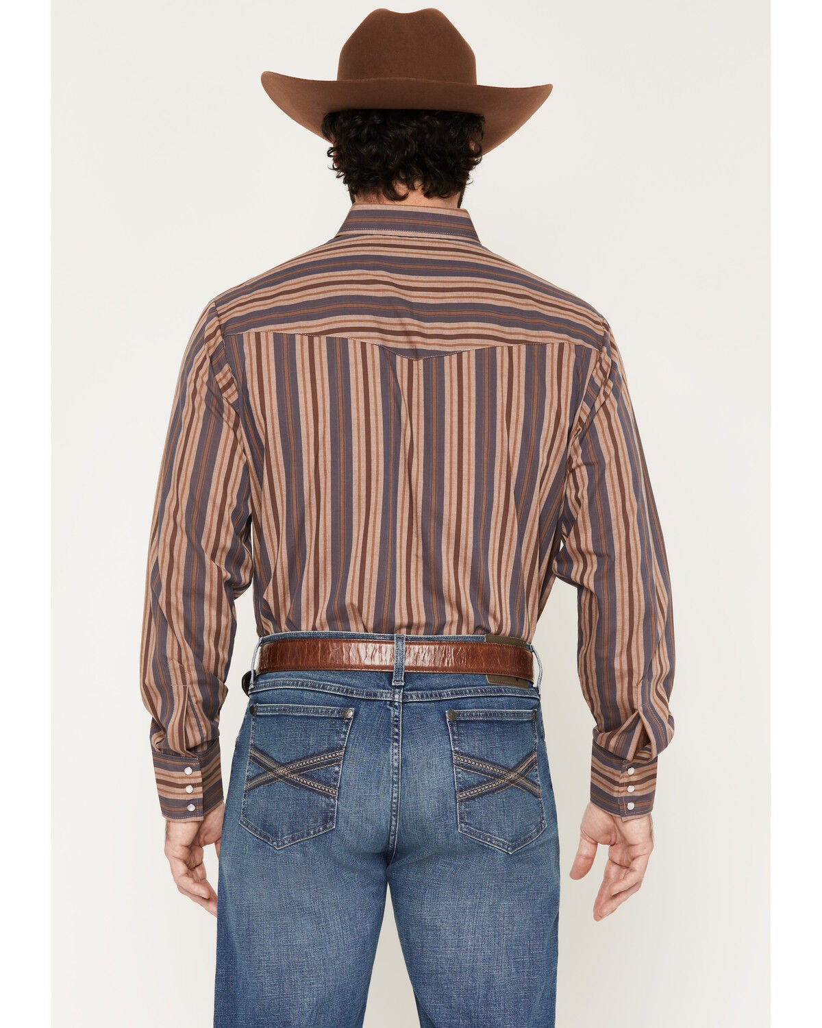 Image #4 - Ely Walker Men's Striped Long Sleeve Pearl Snap Western Shirt, Blue, hi-res