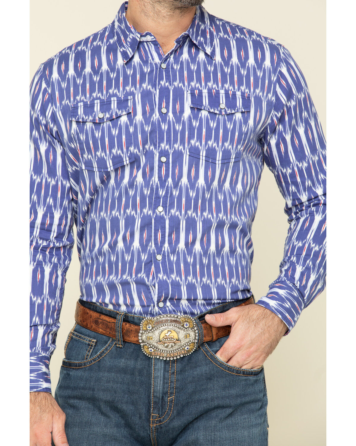 Image #4 - Rock & Roll Denim Men's Ikat Southwestern Print Long Sleeve Western Shirt, Blue, hi-res