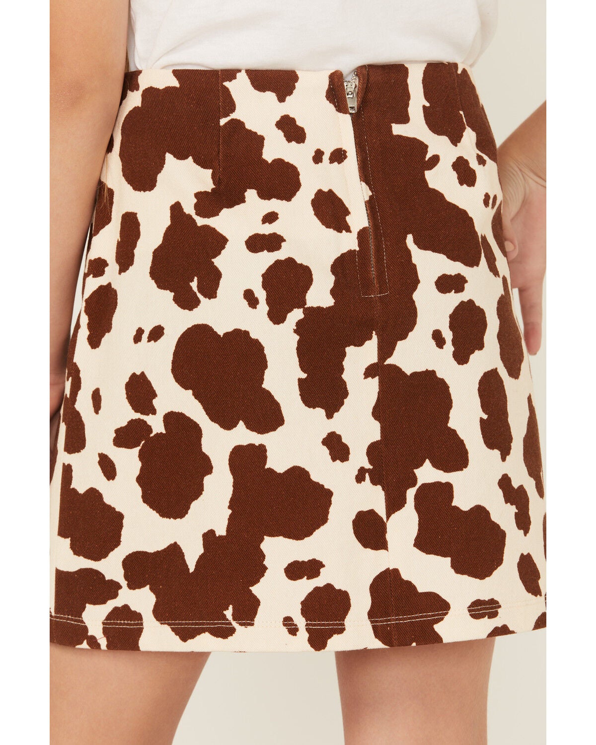 Aesthetic Cow Skirt Pattern Ecru/Brown Faux Suede Cow Print Mini