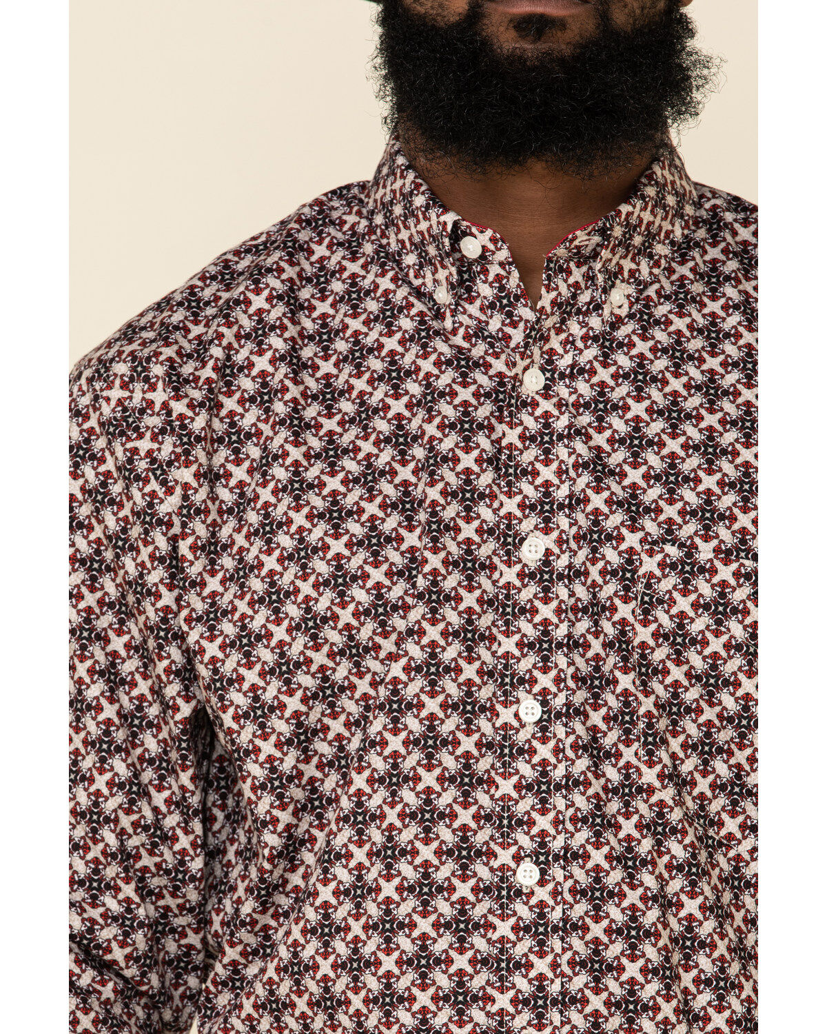 Image #4 - Resistol Men's Red Orchard Geo Print Long Sleeve Western Shirt, Red, hi-res