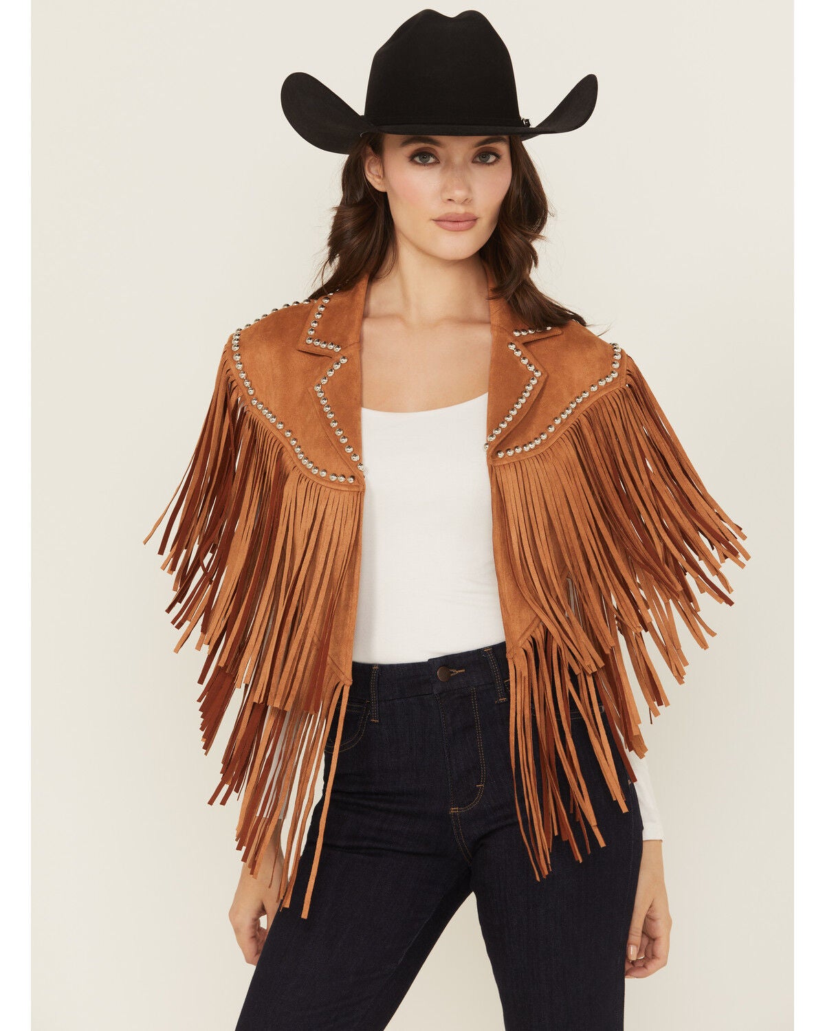 Saints & Hearts Women's Faux Suede Studded Cape, Brown, hi-res