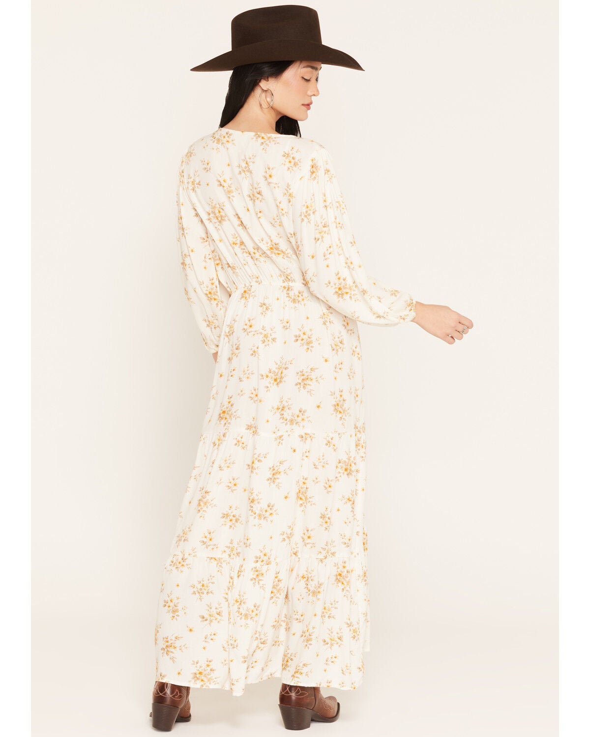 Image #4 - Cotton & Rye Women's Boot Barn Exclusive Floral Print Button-Front High-Low Midi Dress, Ivory, hi-res
