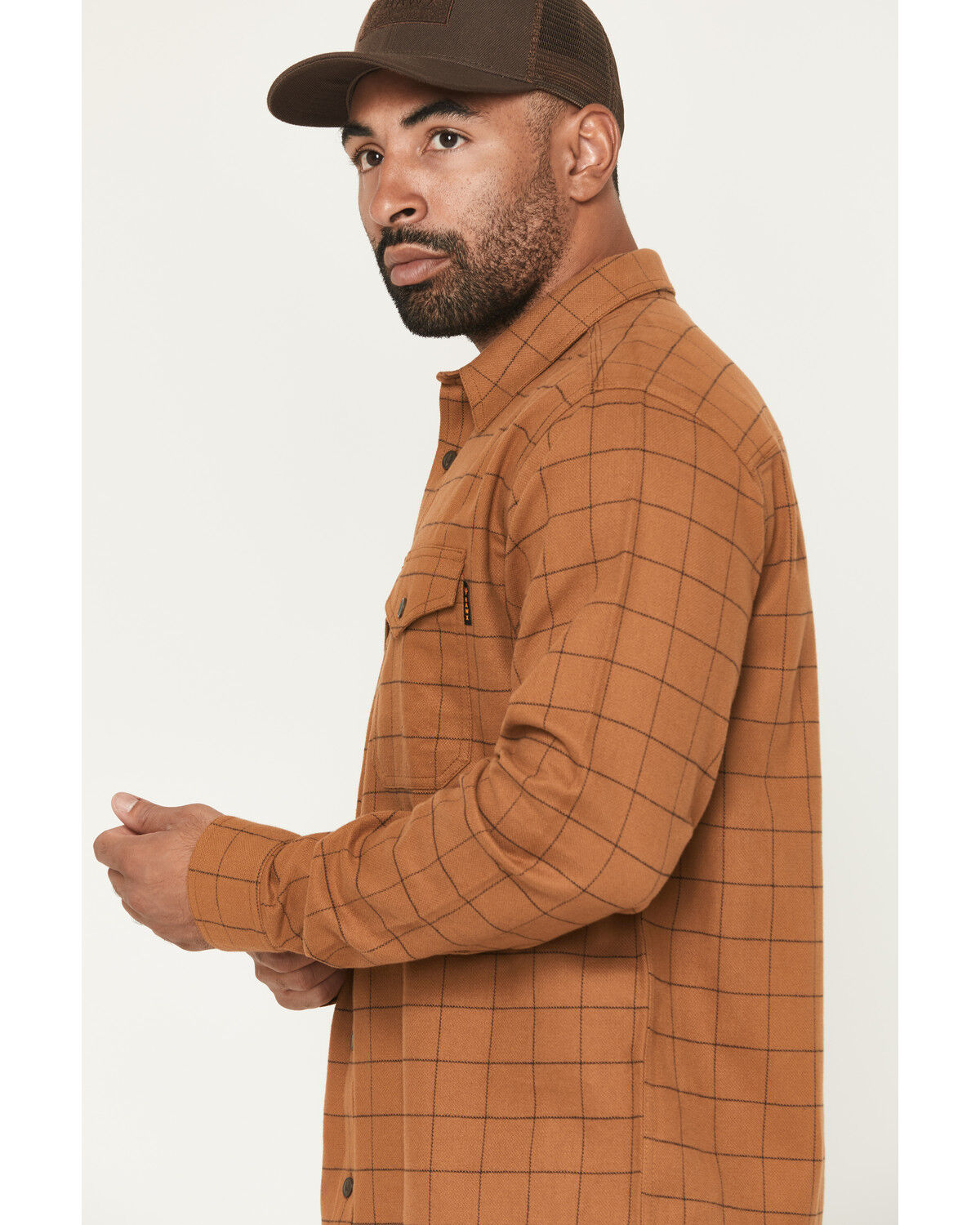 Image #2 - Hawx Men's Grid Plaid Print Long Sleeve Button-Down Flannel Shirt, Rust Copper, hi-res