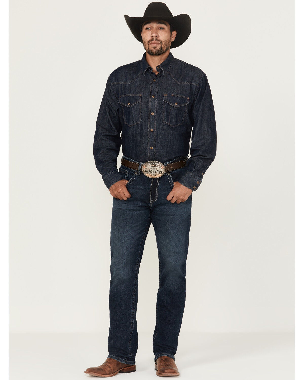 Rock 47 by Wrangler Men's Highland Medium Wash Slim Straight Stretch Denim Jeans