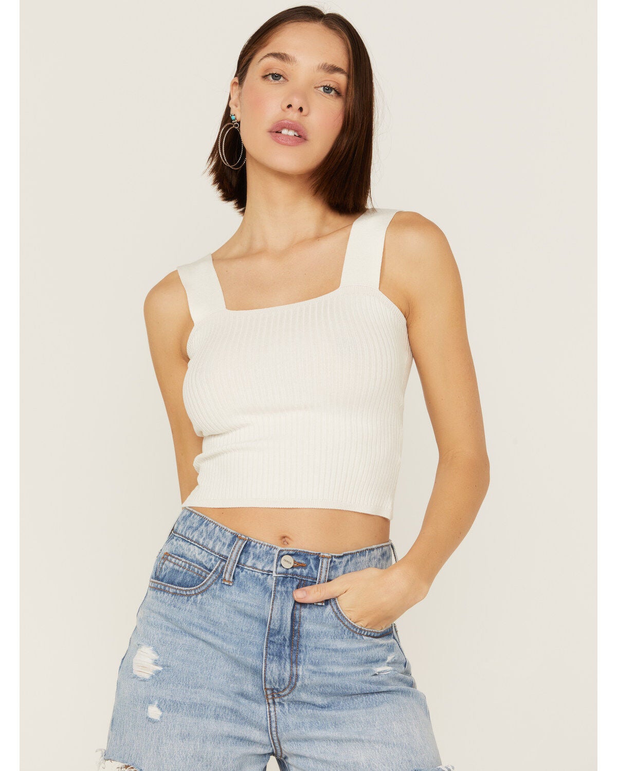 Shyanne Women's Ribbed Knit Sweater Tank Top, White, hi-res