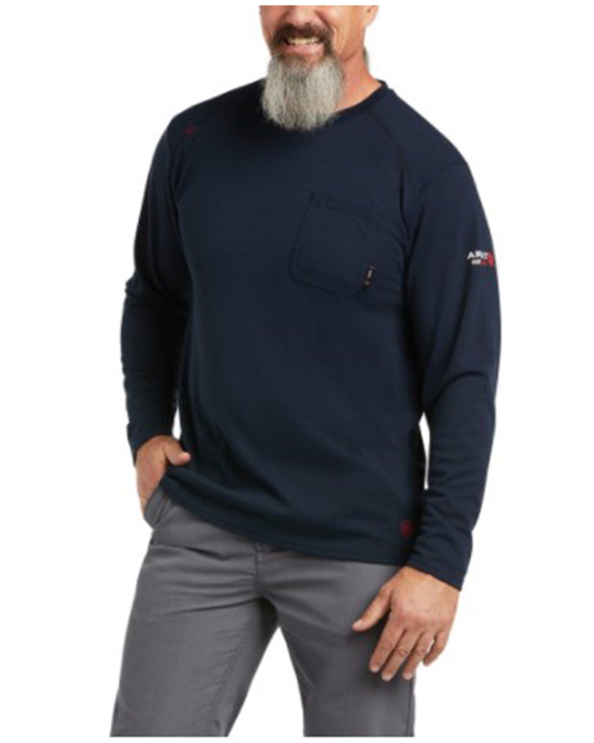 Ariat Men's FR Max Protect Baselayer Long Sleeve Work Pocket T-Shirt, Navy, hi-res