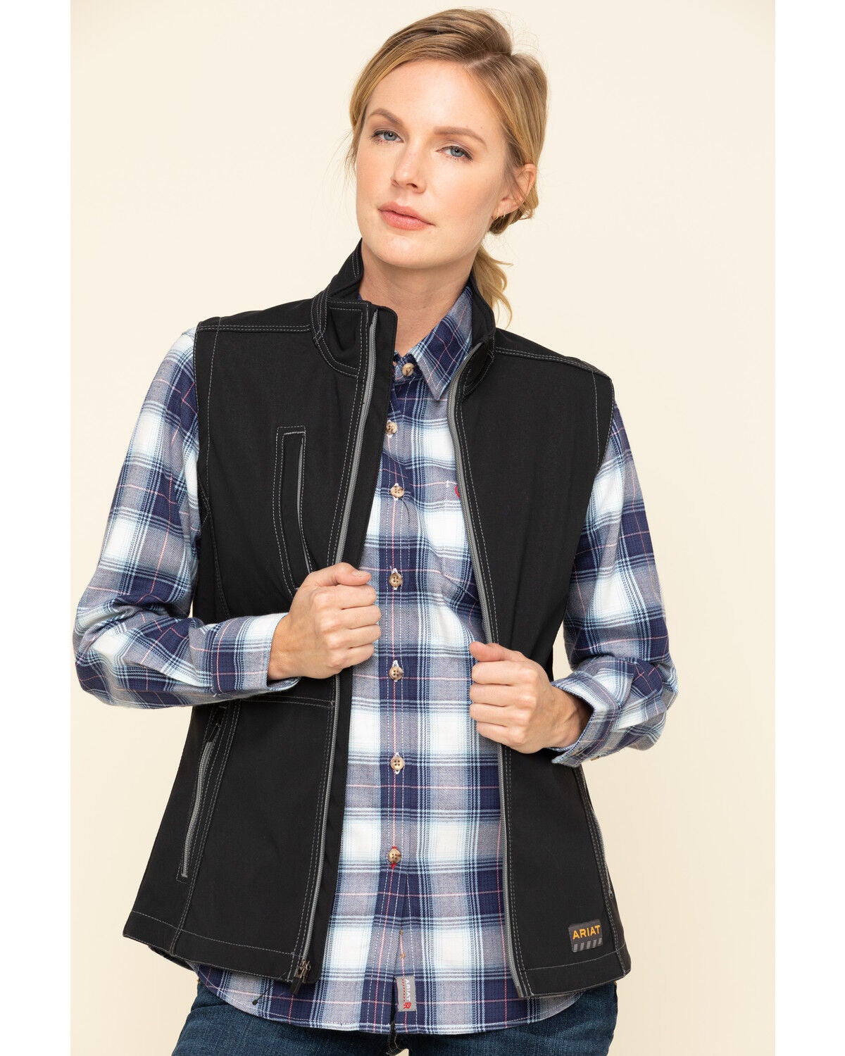 Ariat Women's Black Rebar Stretch Canvas Softshell Vest, Black, hi-res