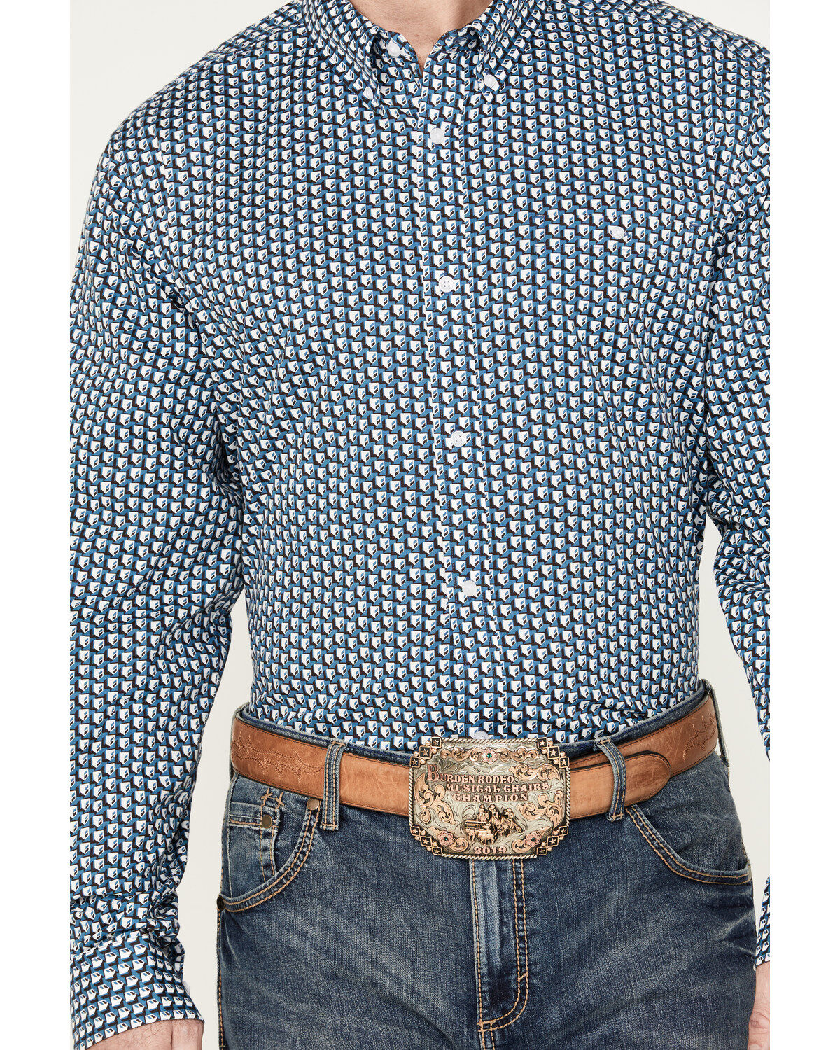 Image #3 - RANK 45® Men's Chute Gate Geo Print Long Sleeve Button-Down Western Shirt, Teal, hi-res