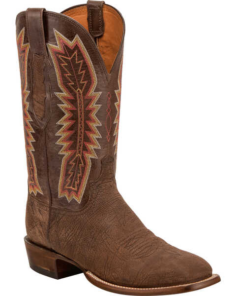 Image #1 - Lucchese Men's Handmade Hunter Chocolate Sueded Sheep Horseman Western Boots - Square Toe, , hi-res