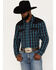 Image #1 - Moonshine Spirit Men's Bandit Small Plaid Print Pearl Snap Western Shirt, Black, hi-res