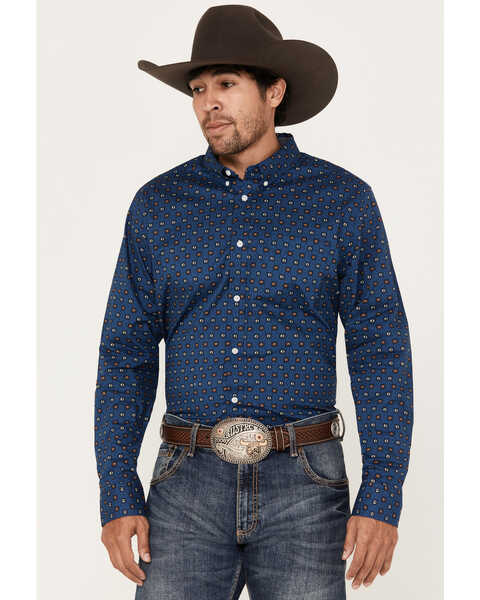 Cody James Men's 2nd Round Geo Print Long Sleeve Button Down Western Shirt - Big , Dark Blue, hi-res