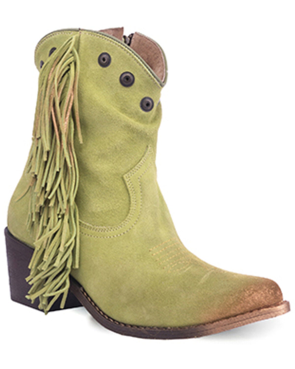 Circle G Women's Studded Suede Fringe Ankle Boots - Round Toe, Green, hi-res