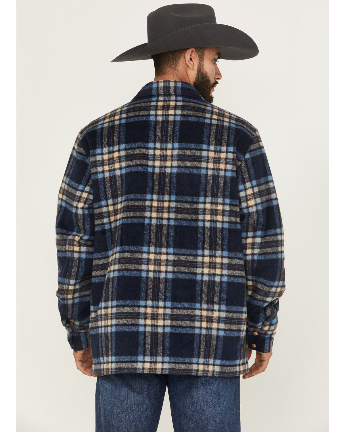 Image #4 - Wrangler Men's Plaid Print Quilt Lined Snap Shirt Jacket, Navy, hi-res