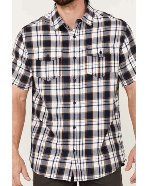 Brothers & Sons Men's Large Plaid Short Sleeve Button-Down Western Shirt , Navy, hi-res
