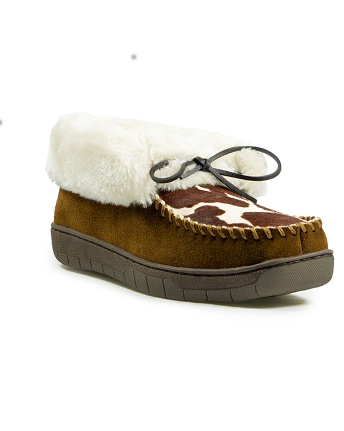 Ariat Women's Dorothea Cow Print Moccasin Slippers, Brown, hi-res