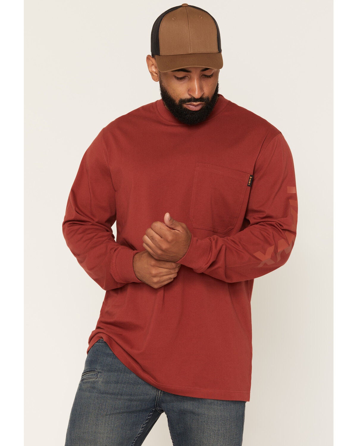 Hawx Men's Logo Graphic Long Sleeve Work T-Shirt, Dark Orange, hi-res