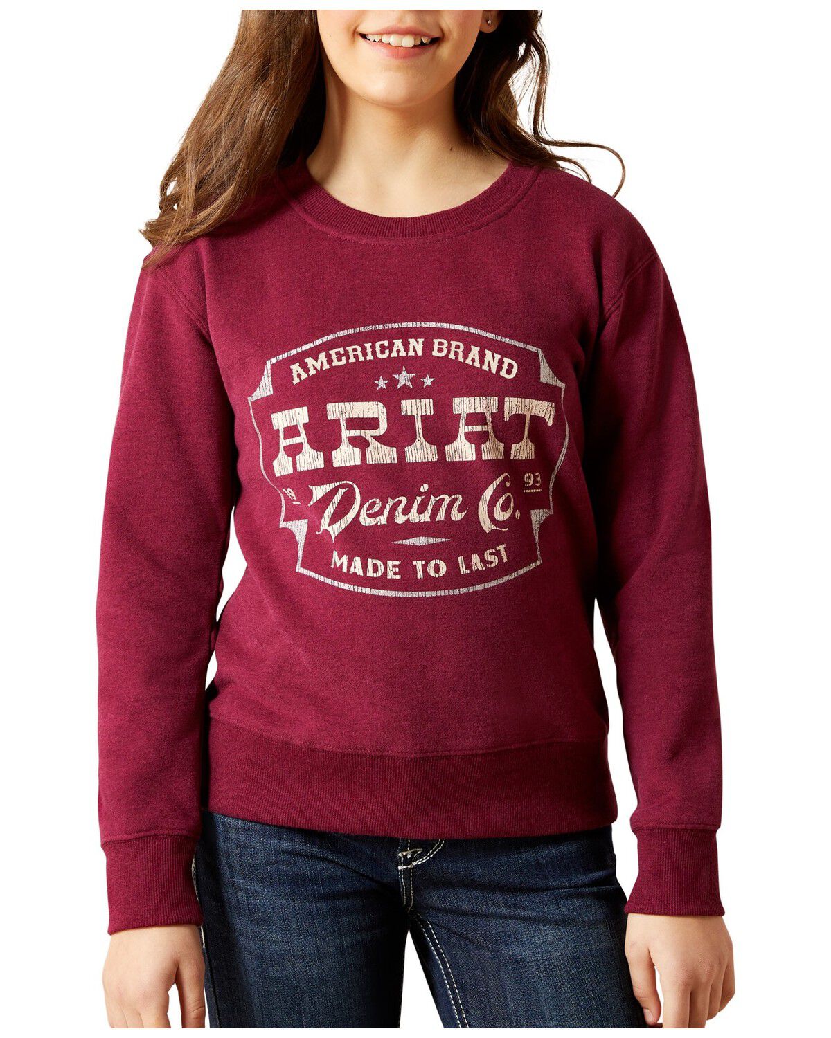 Image #1 - Ariat Girls' Emblem Sweatshirt, Maroon, hi-res
