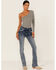 Grace in LA Women's Sequin Flap Pocket Light Wash Bootcut Jeans, Blue, hi-res