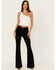 Image #1 - Rock & Roll Denim Women's High Rise Corduroy Button Bargain Bell Flare Jeans, Black, hi-res