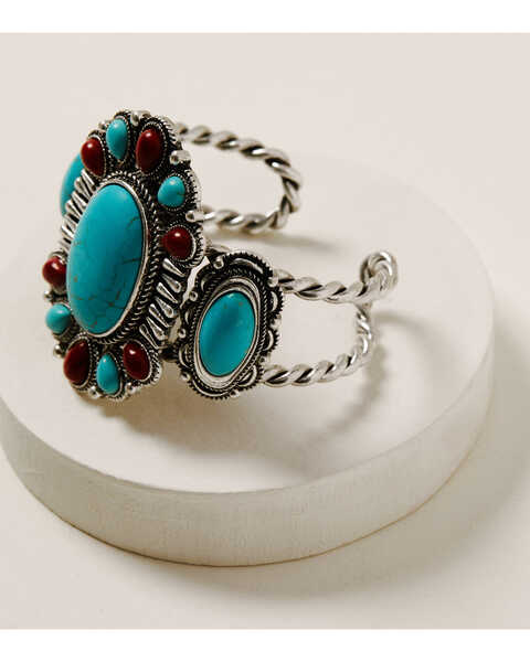 Shyanne Women's Wild Soul Large Turquoise & Red Cuff Bracelet, Silver, hi-res