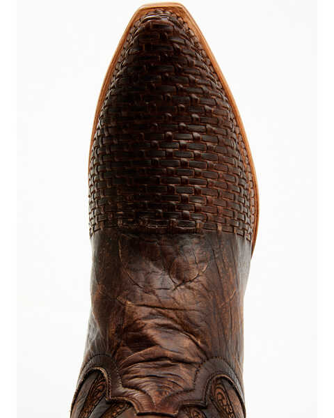 Dan Post Men's Embossed Star & Studded Basketweave Western Leather Boots - Snip Toe, Brown, hi-res