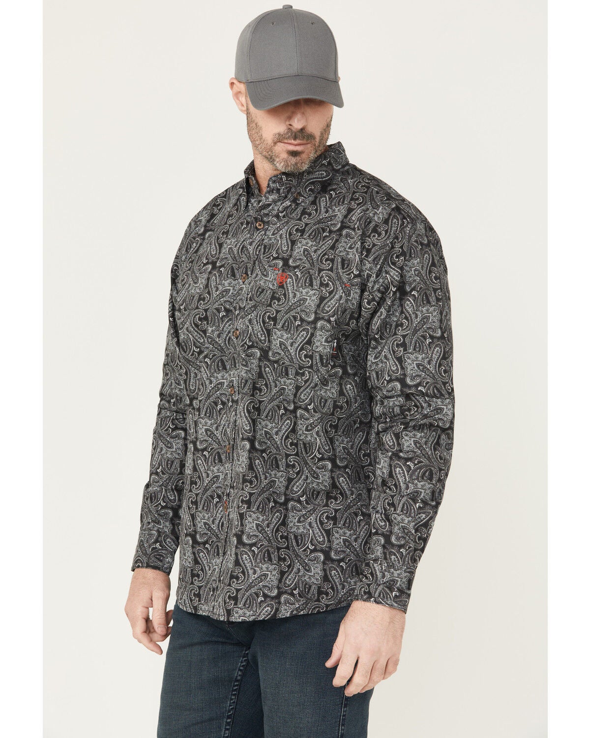 Ariat Men's FR Bogart Classic Fit Long Sleeve Button-Down Work Shirt, Black, hi-res