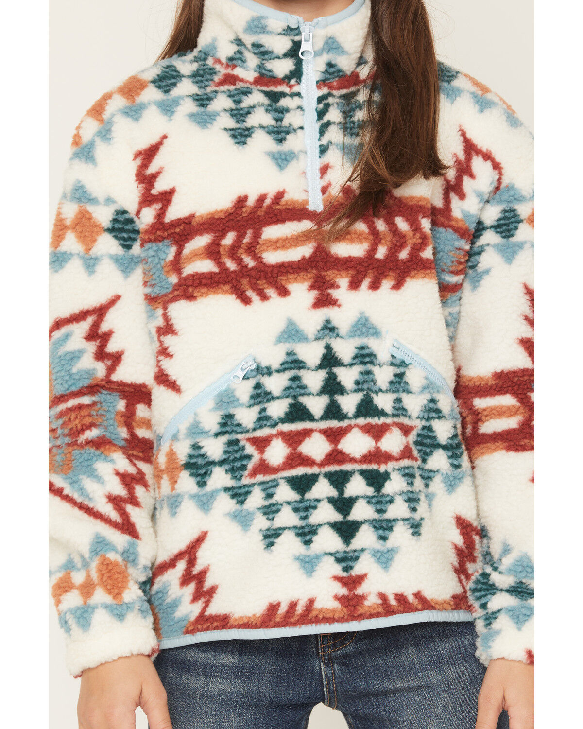 Image #3 - Rock & Roll Denim Girls' Southwestern Print Sherpa Pullover, Natural, hi-res
