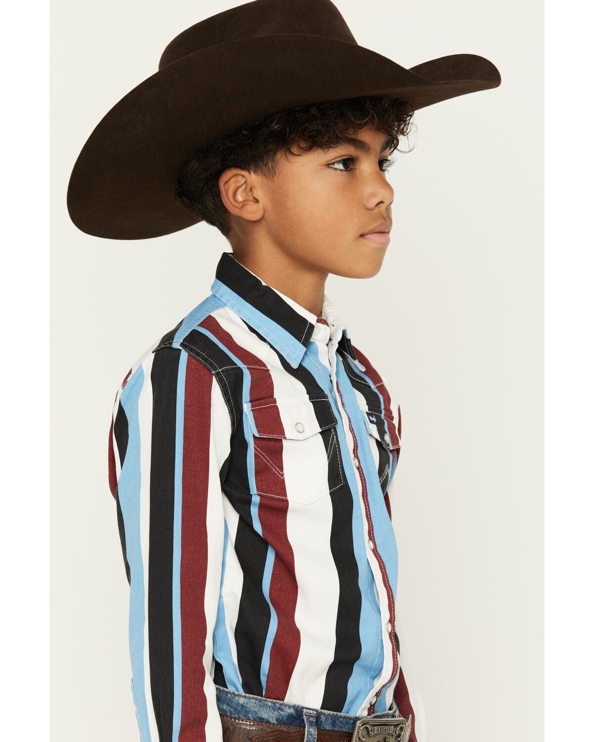 Image #2 - Wrangler Boys' Brushpopper Striped Long Sleeve Pearl Snap Western Shirt, Multi, hi-res