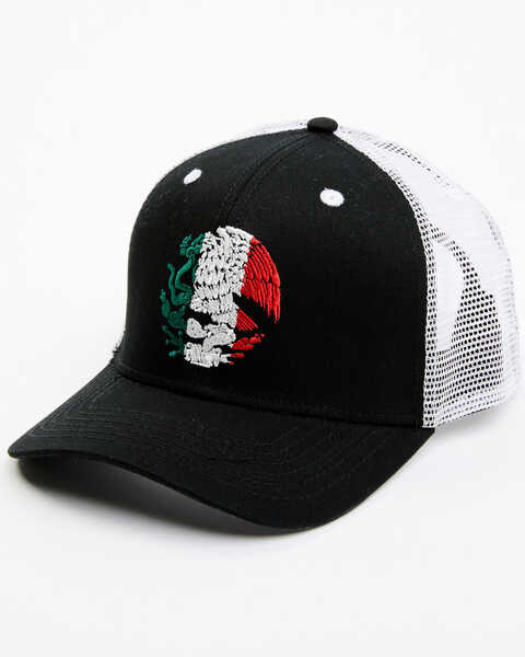 Cody James Men's Embroidered Mexican Flag Eagle Mesh Back Ball Cap, Black, hi-res