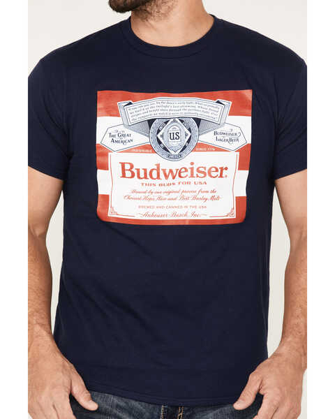 Brew City Beer Gear Men's Budweiser Patriotic Logo Short Sleeve T-Shirt, Navy, hi-res