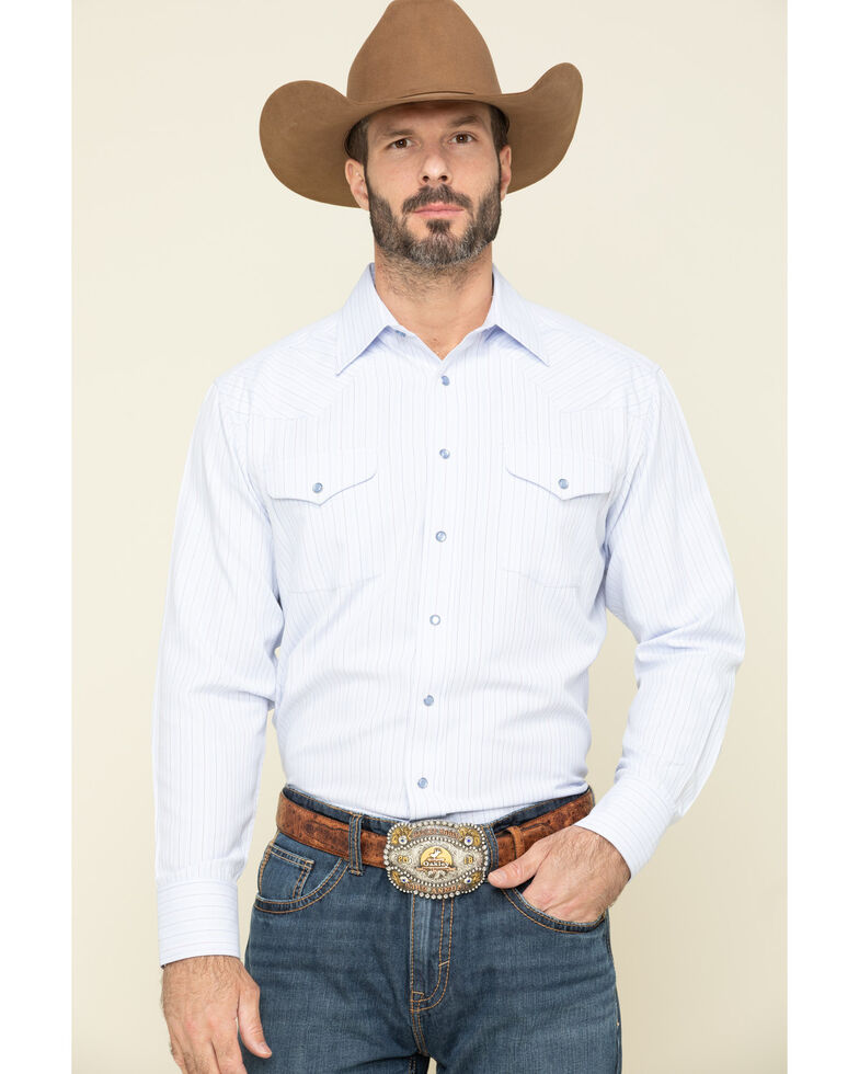 Panhandle Men's Light Blue Satin Stripe Long Sleeve Western Shirt ...