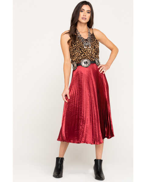 Image #1 - Nikki Erin Women's Satin Pleated Midi Skirt, , hi-res