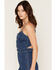 Image #2 - Flying Tomato Women's Dark Wash Sleeveless Seamed Button-Front Denim Jumpsuit, Dark Wash, hi-res