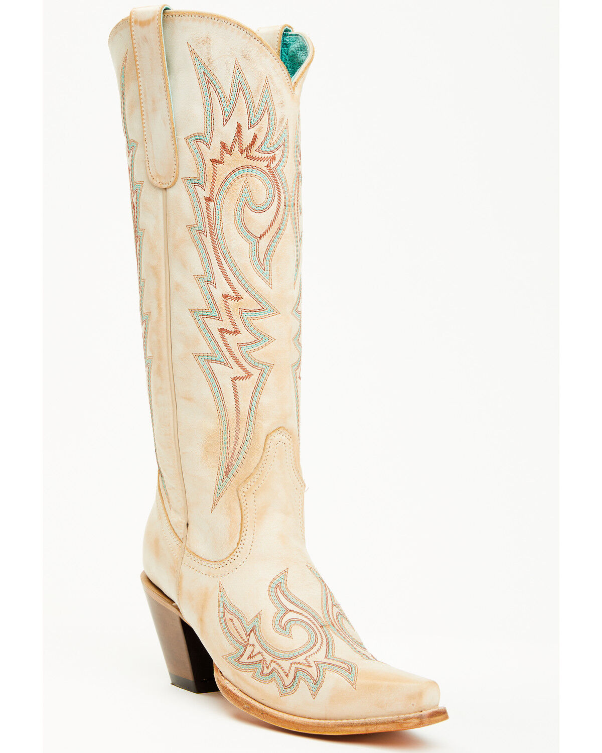 Image #1 - Corral Women's Embroidered Tall Western Boots - Snip Toe, Ivory, hi-res
