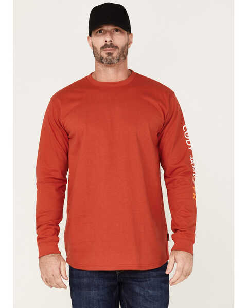 Cody James Men's FR Logo Long Sleeve Work T-Shirt, Red, hi-res