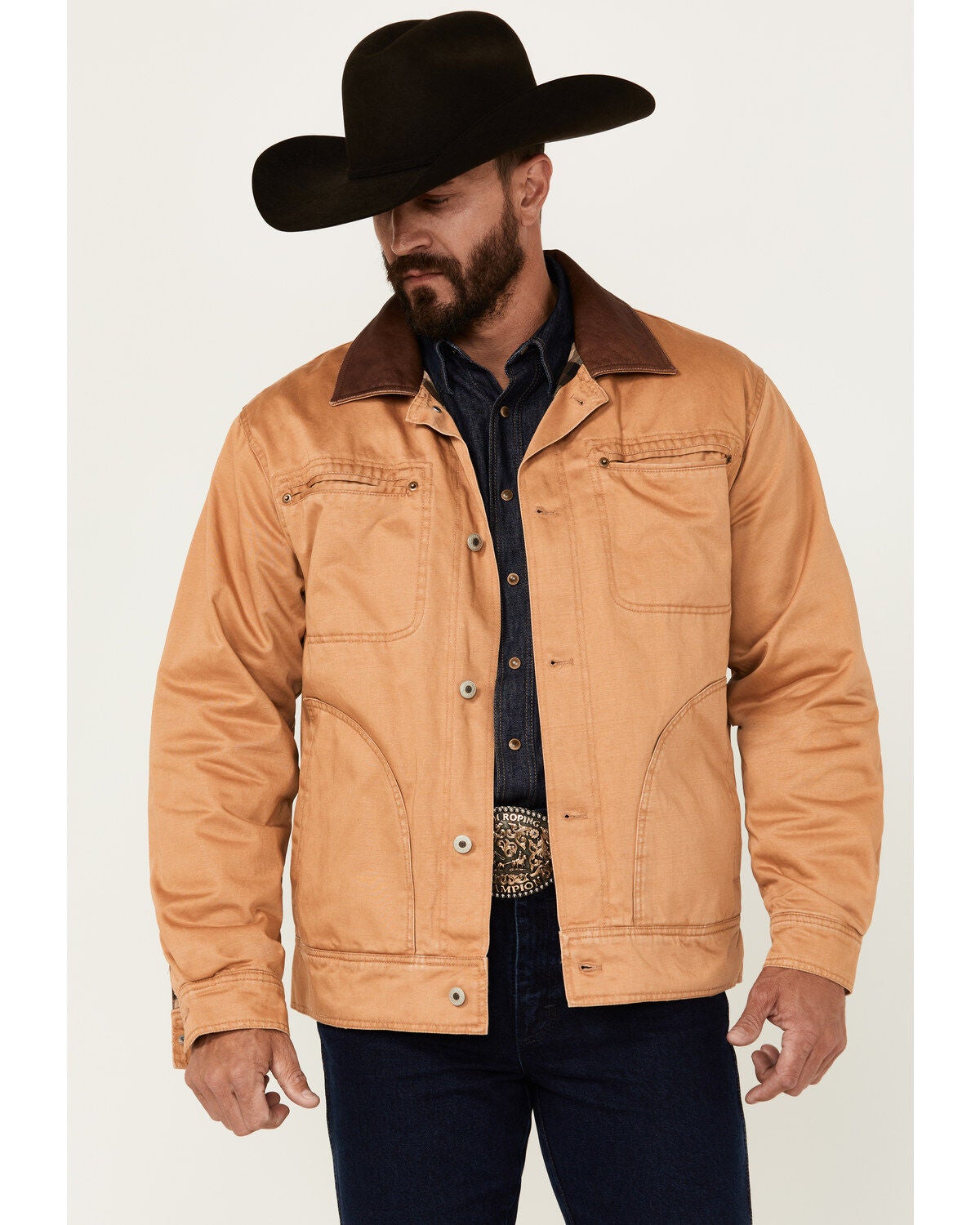 Resistol Men's Journey Solid Canvas Button-Down Jacket, Camel, hi-res