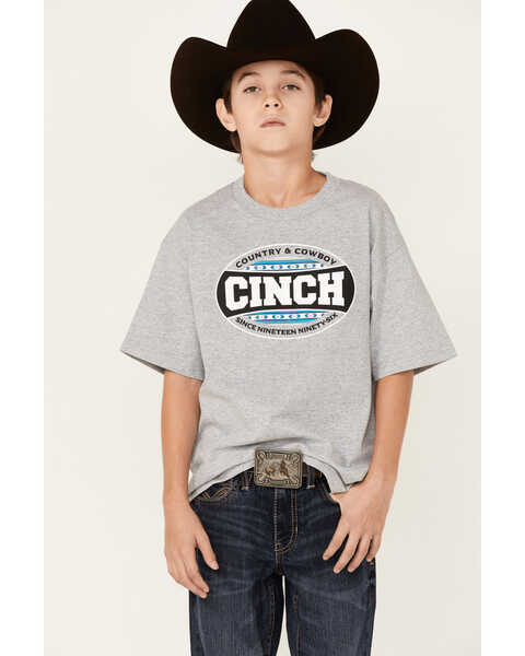 Cinch Boys' Oval Logo Graphic T-Shirt, Heather Grey, hi-res