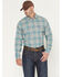 Image #1 - Ariat Men's FR Cobb Plaid Print Long Sleeve Snap Work Shirt, Teal, hi-res