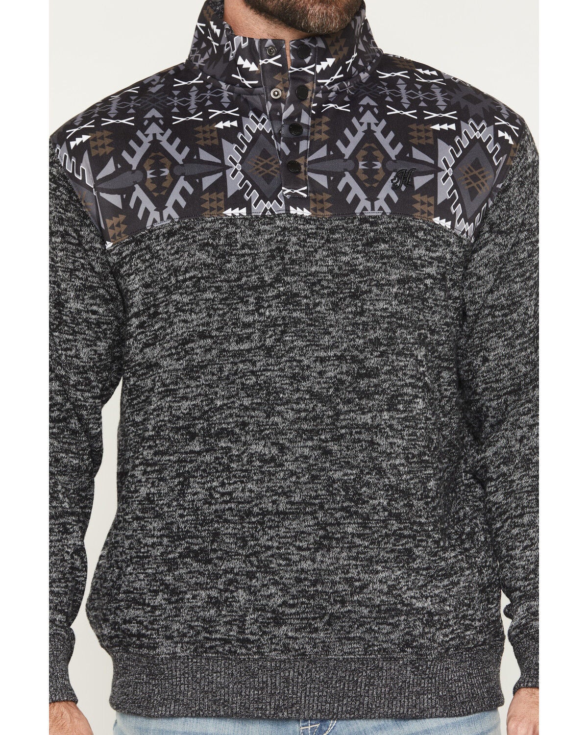 Image #3 - Hooey Men's Stevie Colorblock Southwestern Print 1/4 Snap Pullover, Black, hi-res