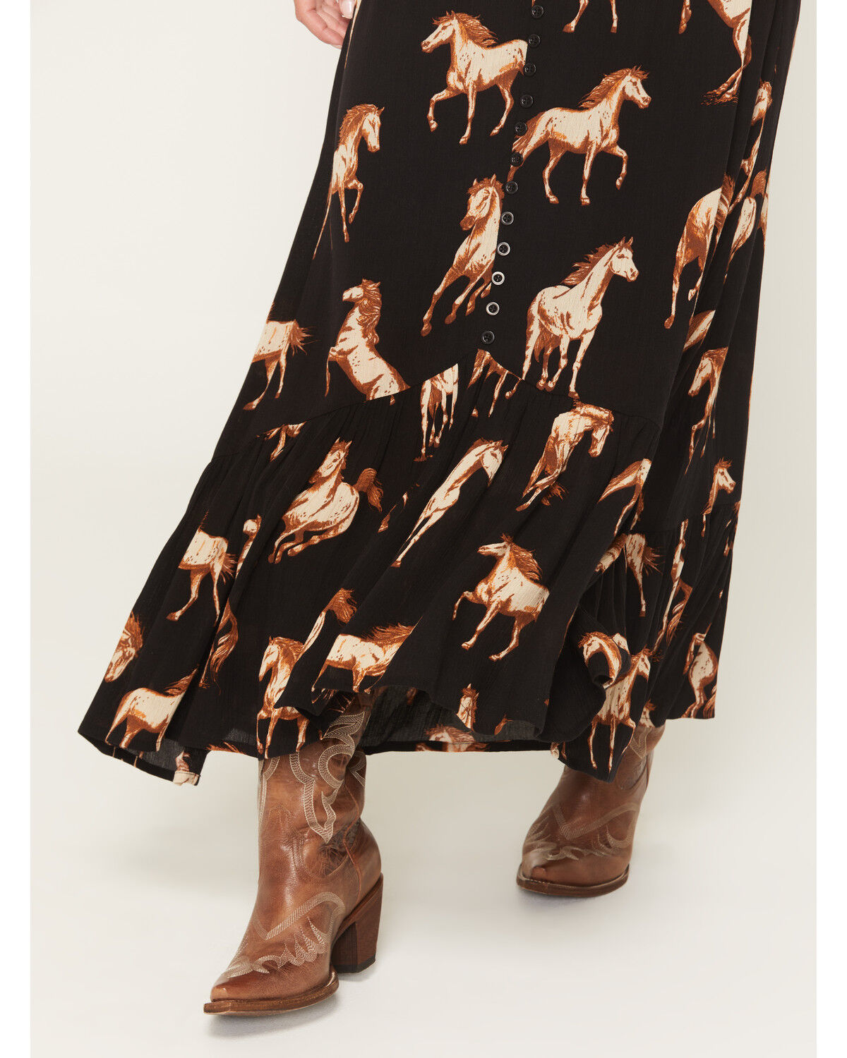 Cotton & Rye Women's Horse Print Button-Front High-Low Skirt