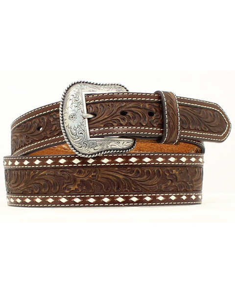 Nocona Belt Co. Men's Tooled Leather Belt, Brown, hi-res