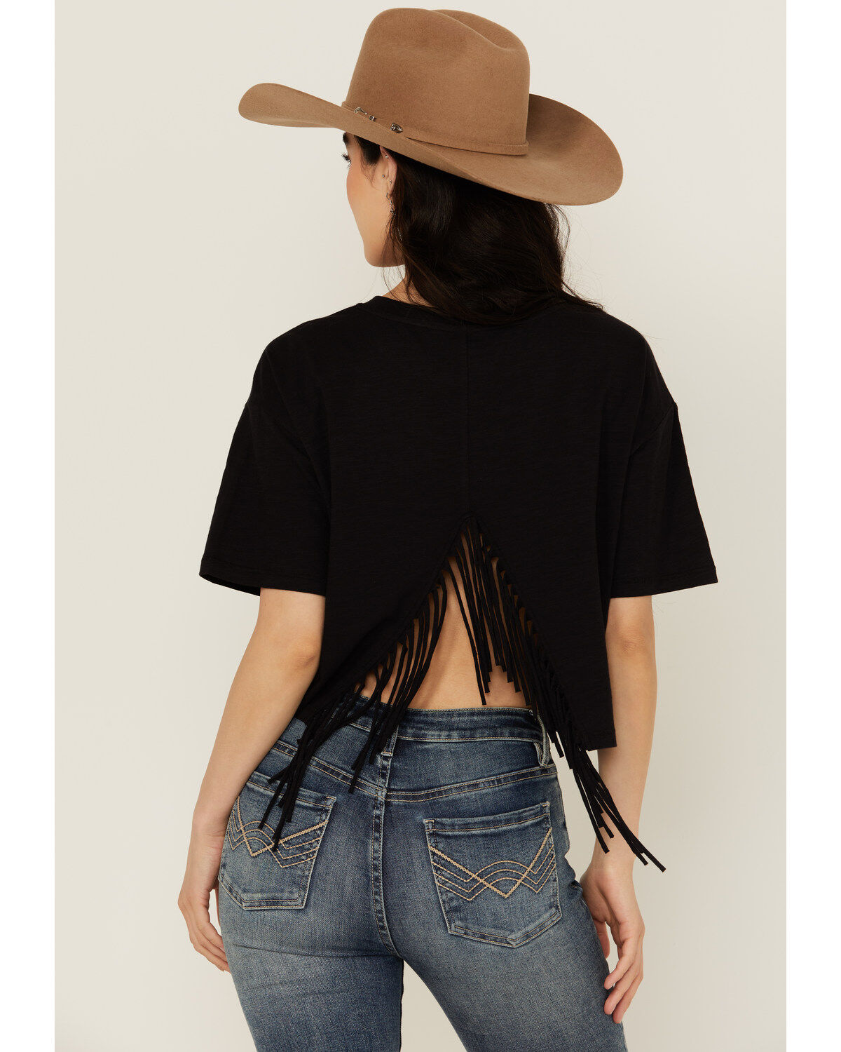 Image #4 - Shyanne Women's Wanderlust Fringe Back Short Sleeve Graphic Tee, Black, hi-res