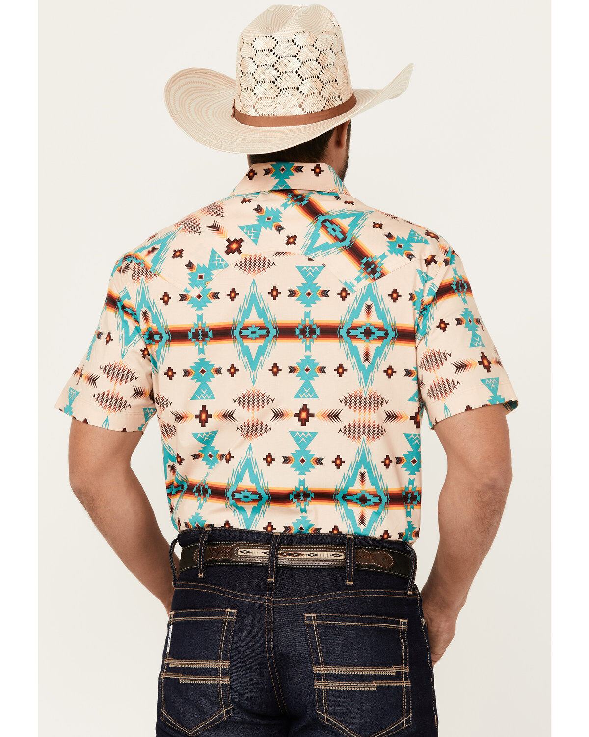Image #4 - Rock & Roll Denim Men's Southwestern Print Short Sleeve Snap Stretch Western Shirt, , hi-res