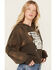 Image #2 - Cleo + Wolf Women's Bleached Deconstructed Whiskey Cropped Hoodie, Chocolate, hi-res