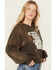 Image #2 - Cleo + Wolf Women's Bleached Deconstructed Whiskey Cropped Hoodie , Chocolate, hi-res