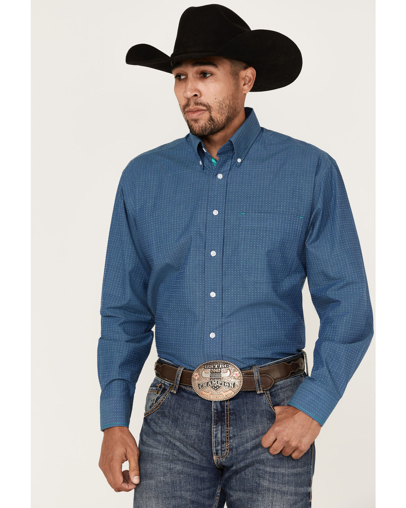 Rough Stock by Panhandle Men s Dobby Long Sleeve Button Down Western Shirt