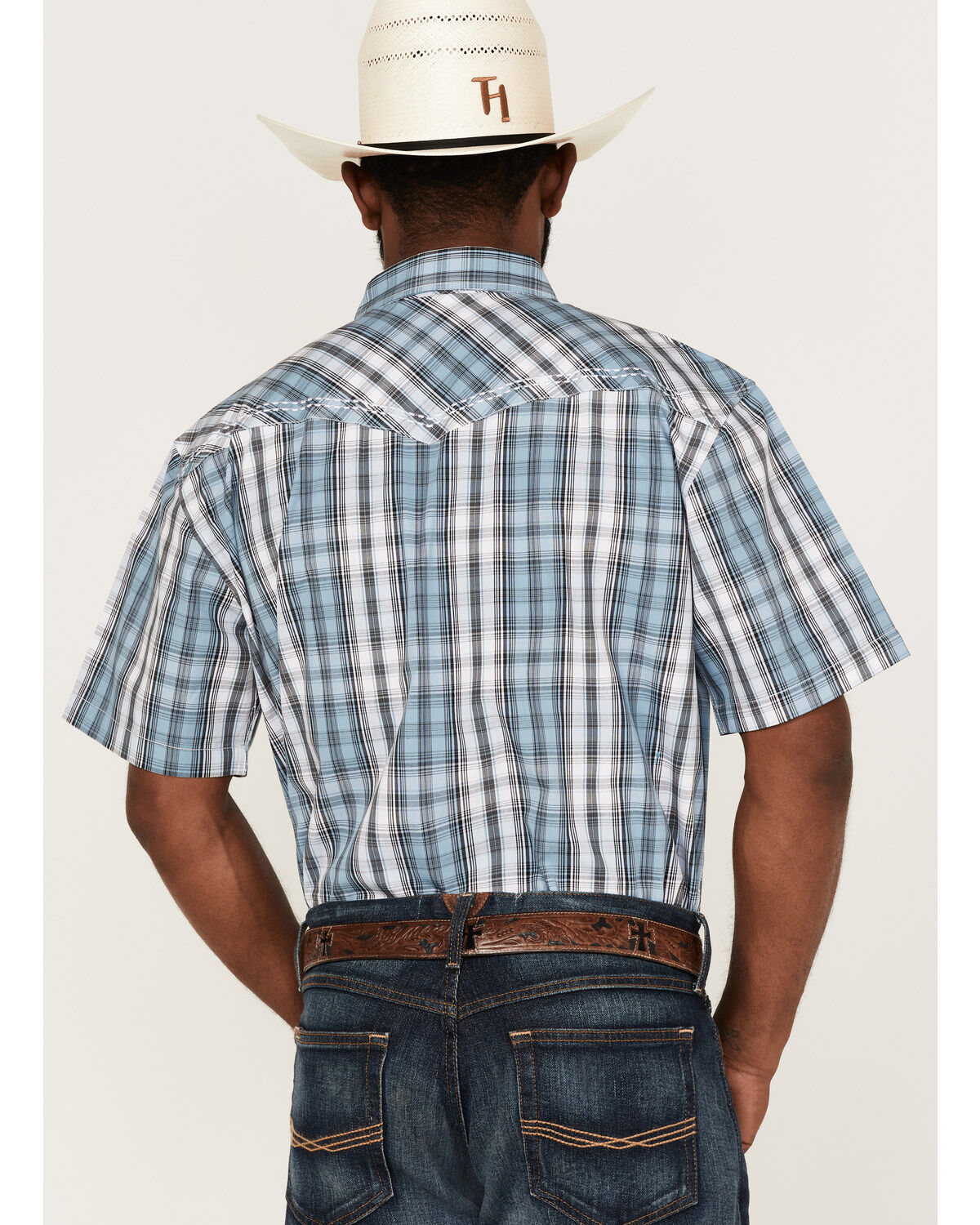 Image #4 - Cowboy Hardware Men's Arroyo Large Plaid Print Short Sleeve Snap Western Shirt, , hi-res