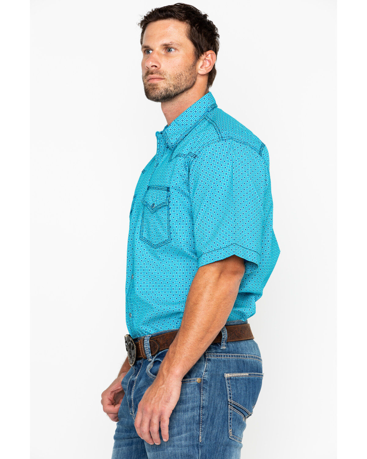 Image #3 - Wrangler 20X Men's Competition Geo Print Short Sleeve Snap Western Shirt, , hi-res